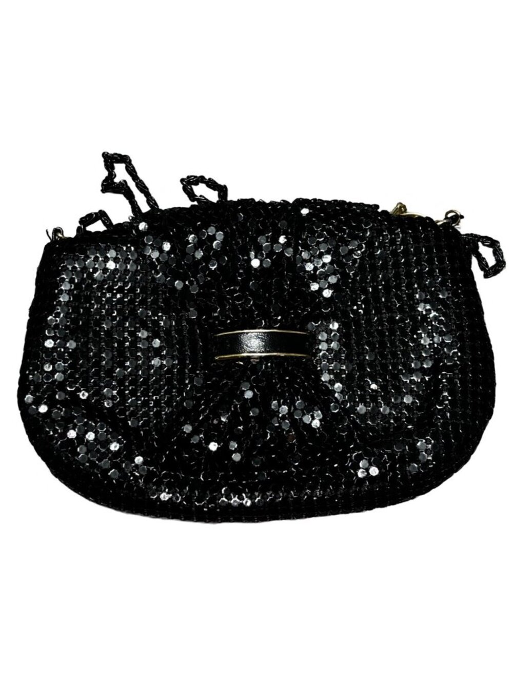 Vintage Black Metallic Mesh Evening Crossbody Bag Purse  Chain Style Strap